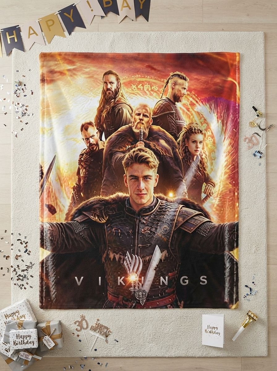 Custom Photo Face Flannel Blanket Personalized Viking Warrior Portrait Ultra Soft Anti-Pilling Cozy Throw Blanket for