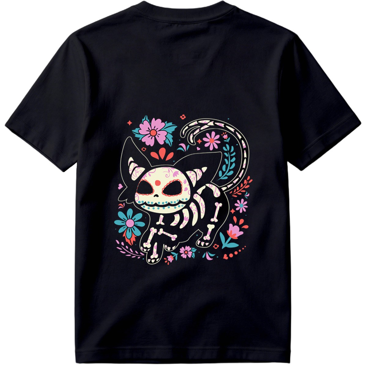 Day of the Dead Cat: Sugar Skull Feline with Floral Design - Tee