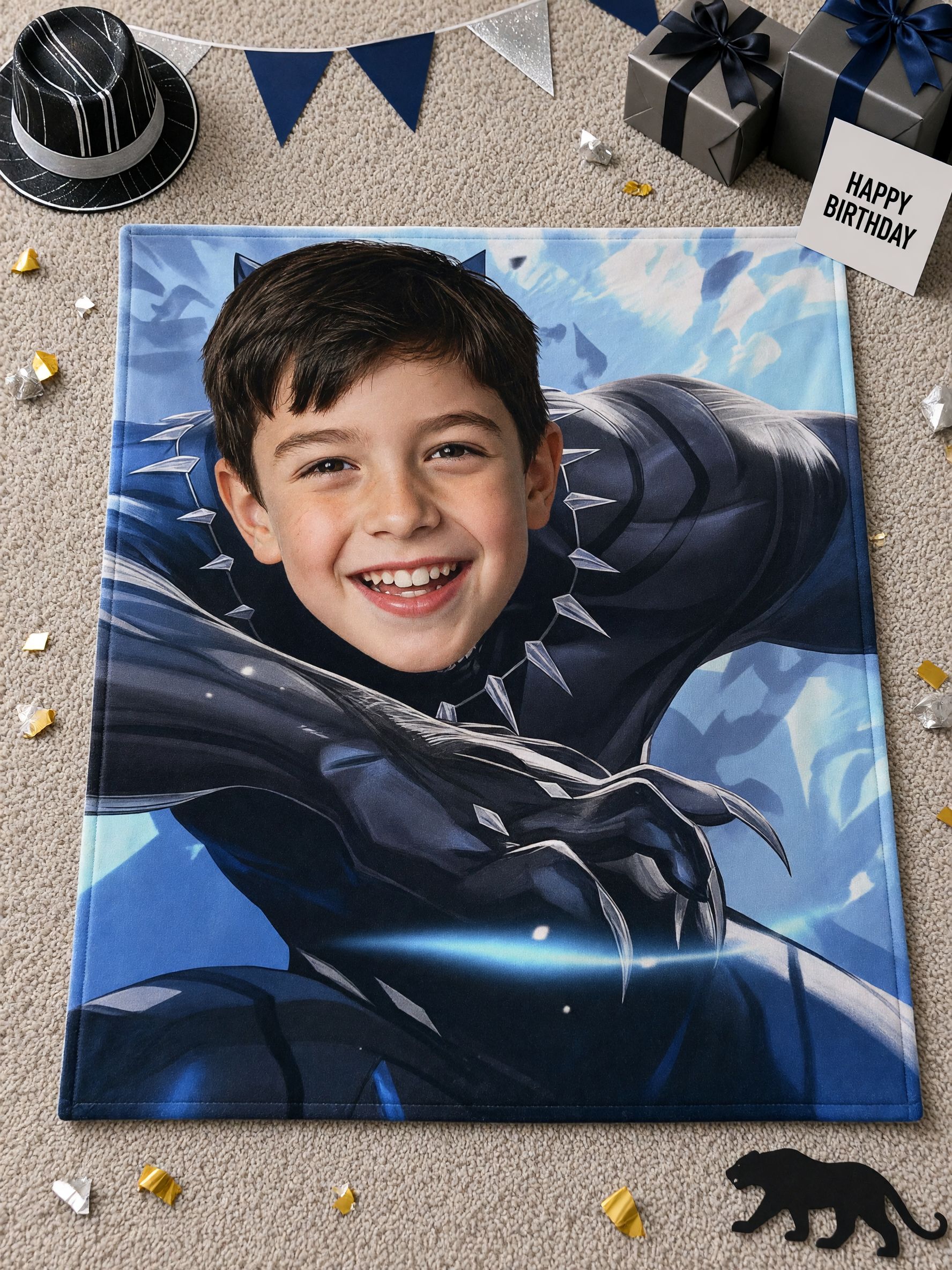 Personalized Face Superhero Fleece Blanket Custom Photo Throw Ultra Soft Warm Bedding Heroic Gift for Kids Boys