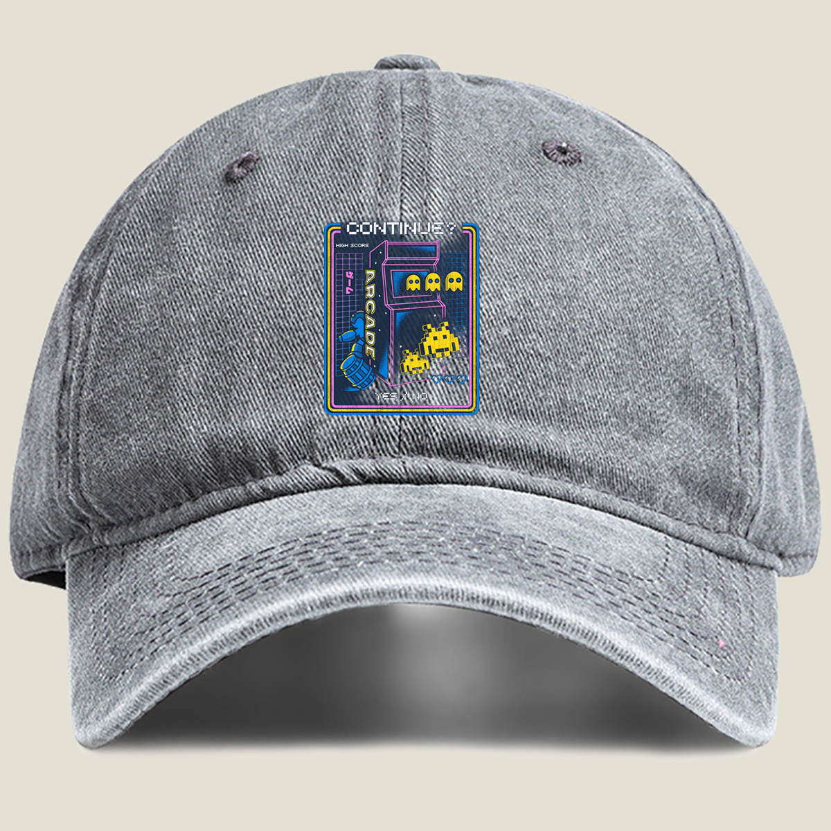 Pac-Man and Space Invaders Arcade Continue Screen - Washed Denim - Baseball Cap