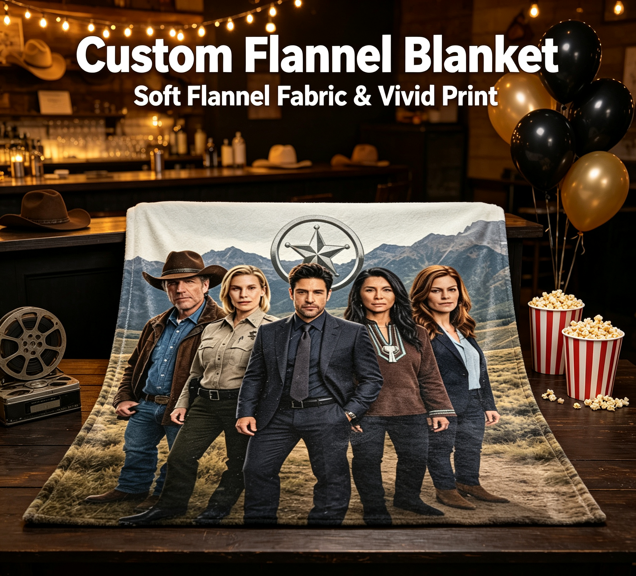 Custom Face Blanket Longmire Season 7 Flannel Blanket Western Drama Series Fan Gift for Home Decor or Cozy Nights