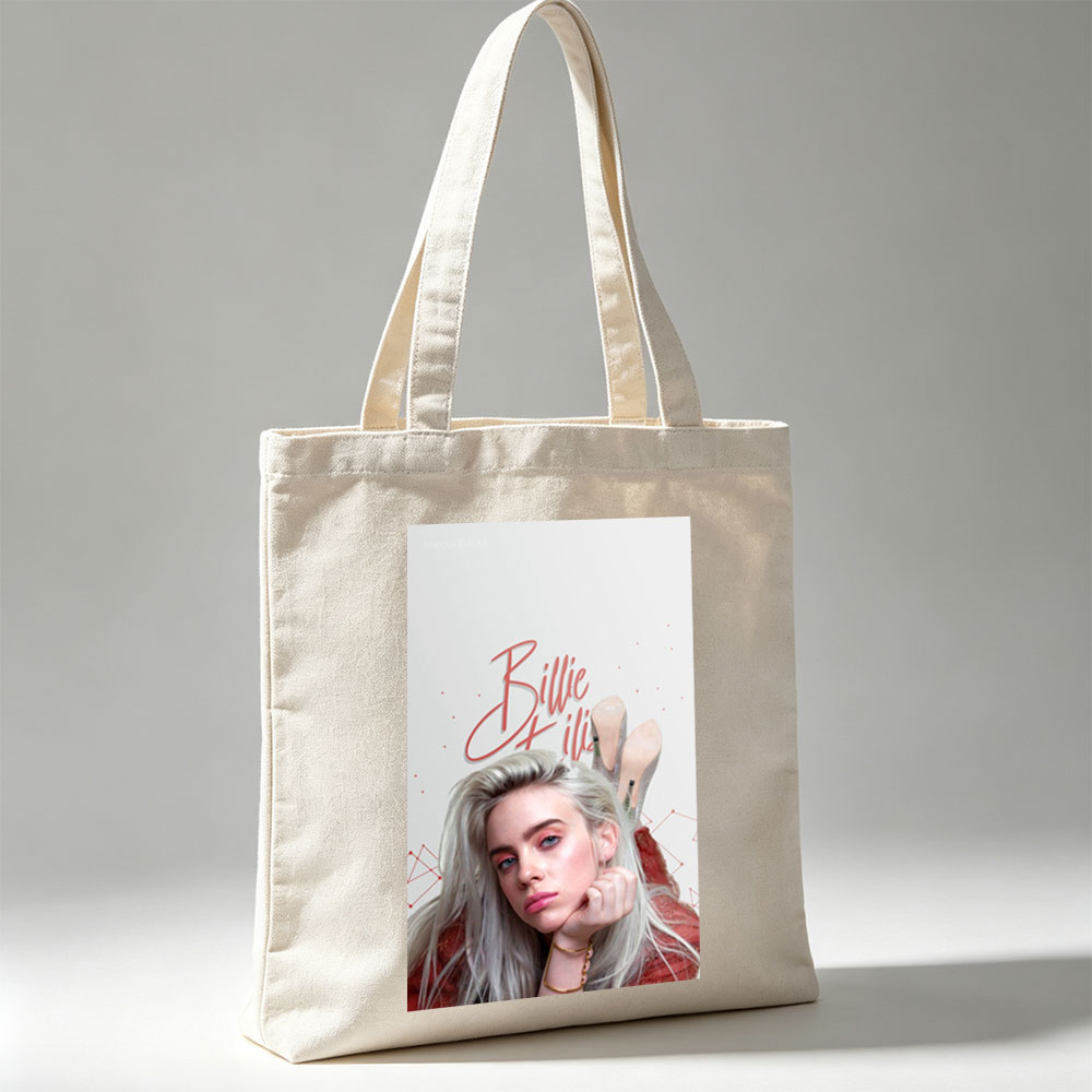 Billie Eilish - Close-Up Portrait with Blonde Hair and Red Outfit - Canvas tote bags