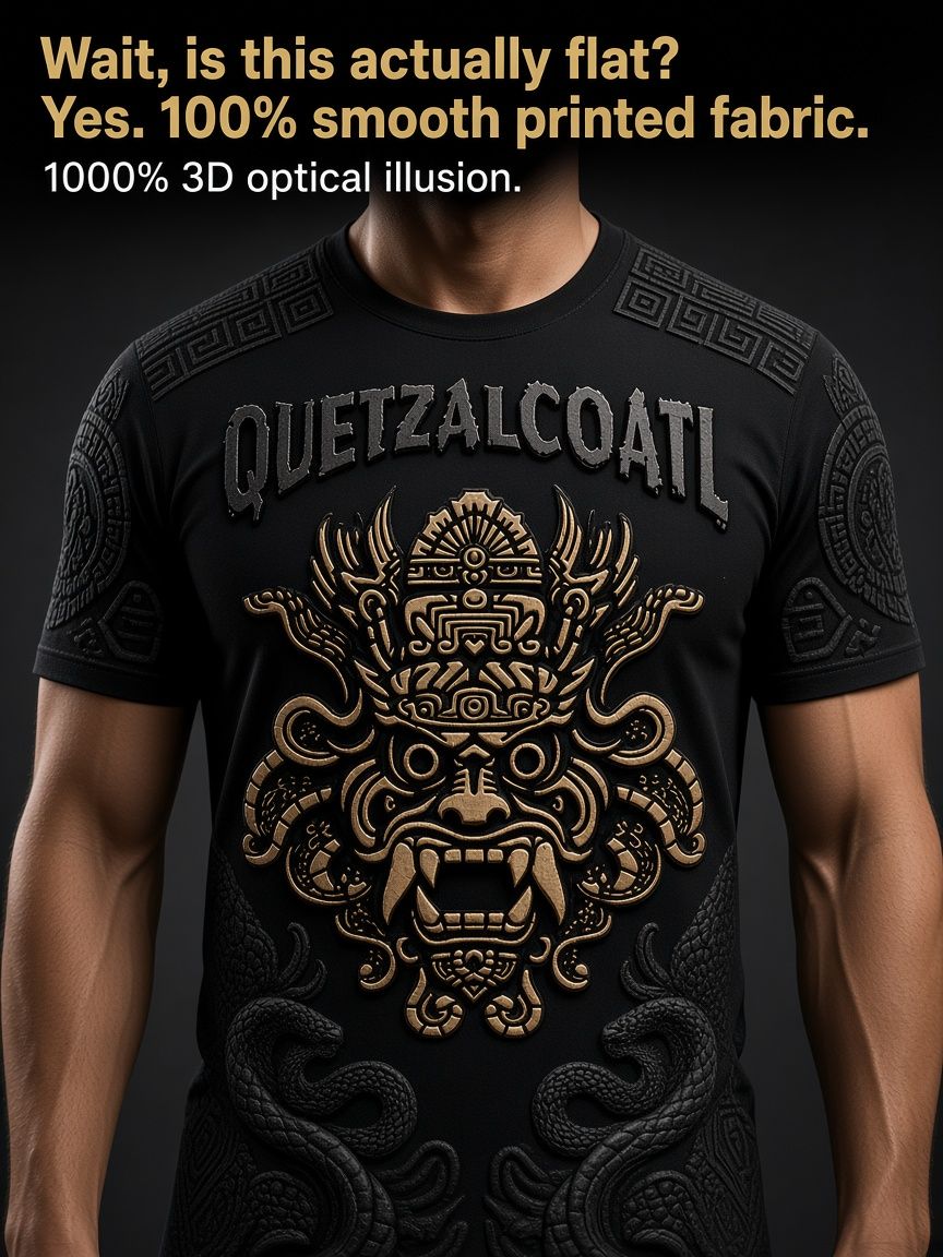 Quetzalcoatl Aztec God 3D Optical Illusion Graphic Tee Breathable Athletic Mesh T-Shirt for Casual and Sports Wear