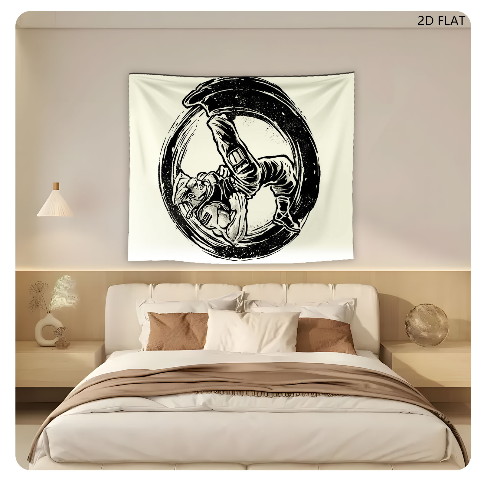 Samurai Warrior in Dynamic Combat Pose within Circular Frame - Tapestry