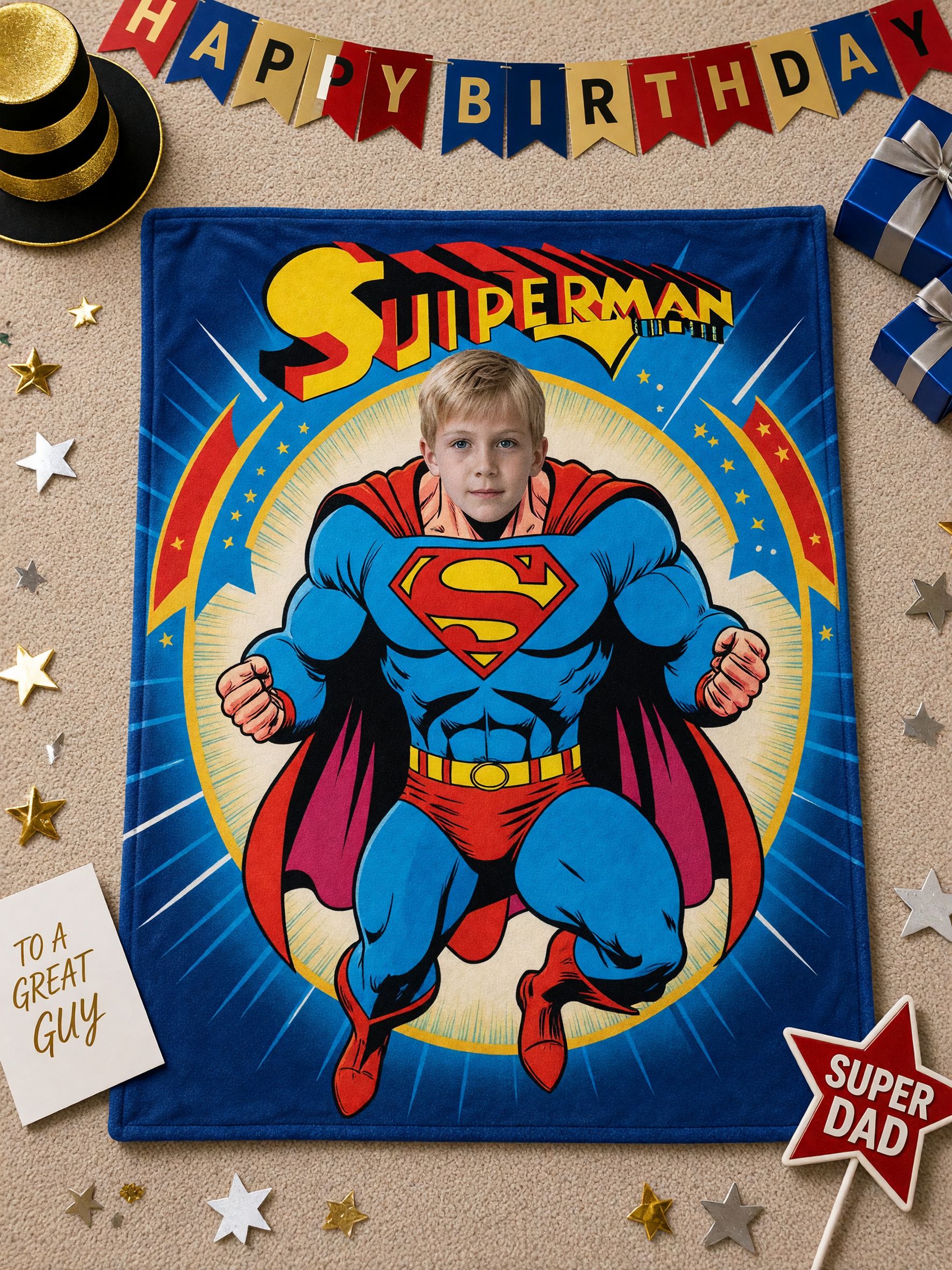 Personalized Superhero Face Photo Blanket Custom Flannel Fleece Throw for Kids and Adults Ideal Cozy Birthday Gift