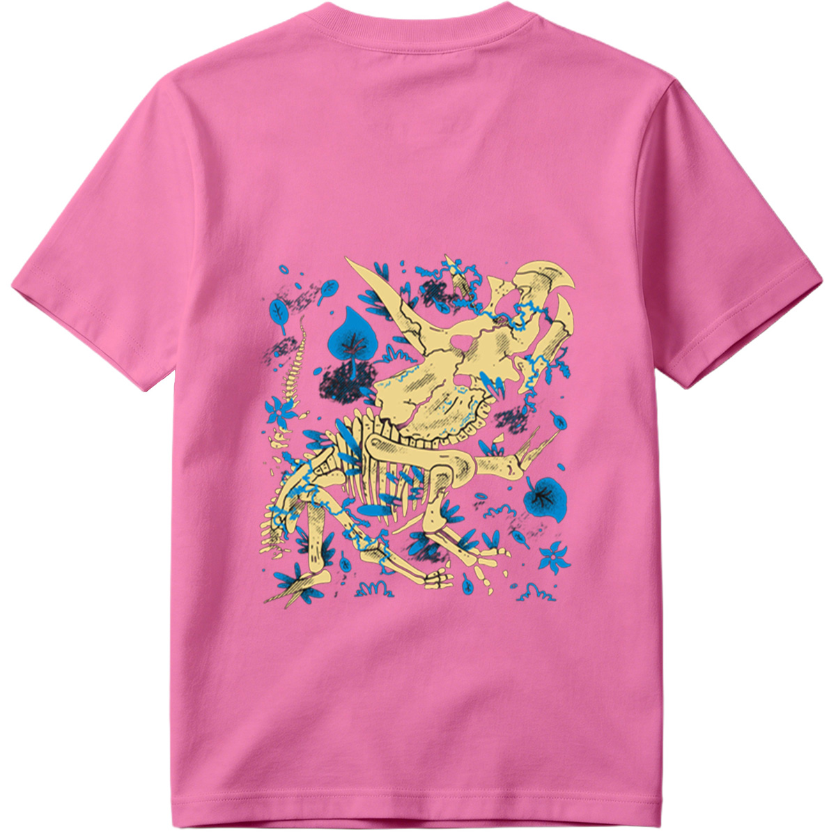 Triceratops Skeleton with Blue Leaves and Water Splash - Tee