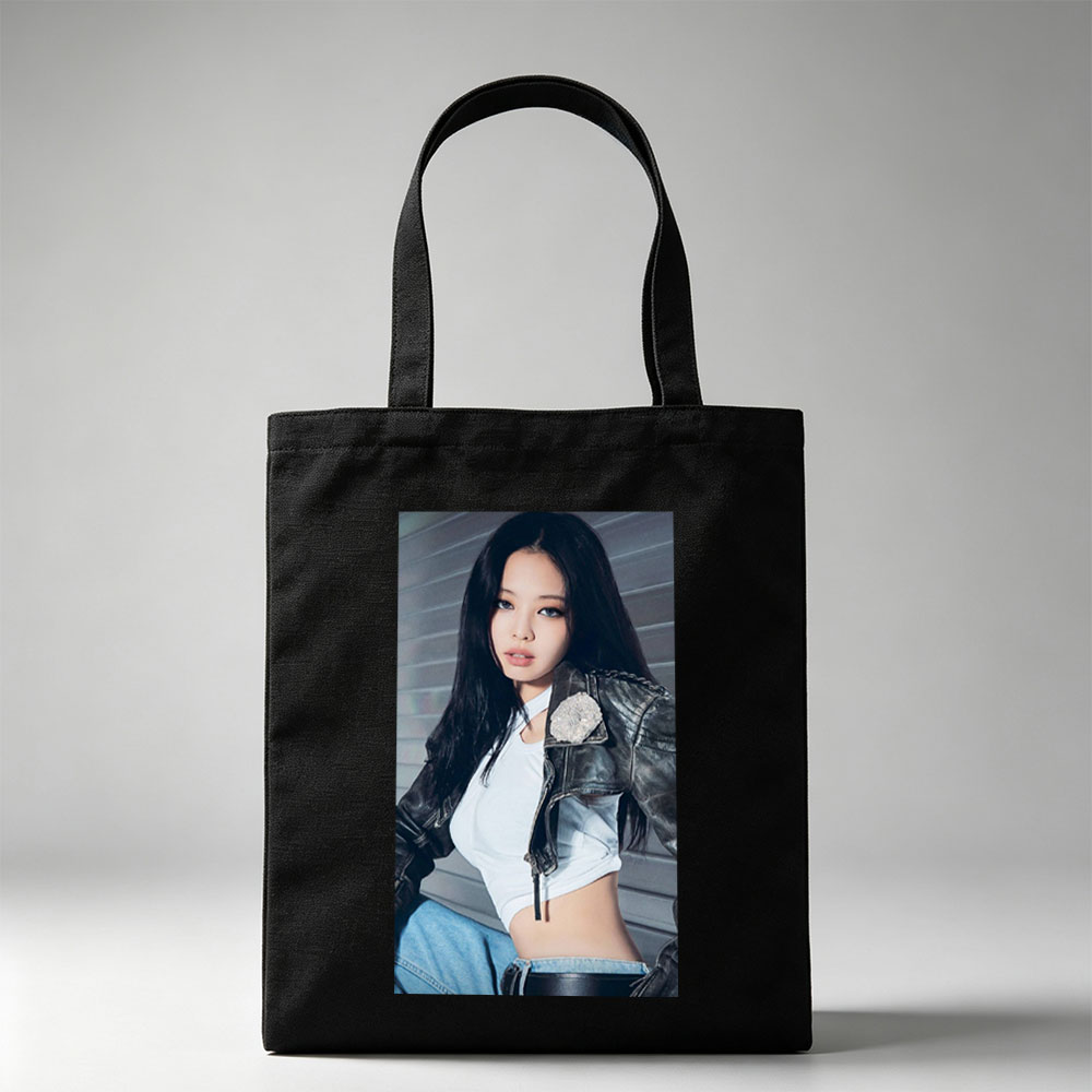 Jennie Kim in a Stylish Leather Jacket and Crop Top Pose - Canvas tote bags