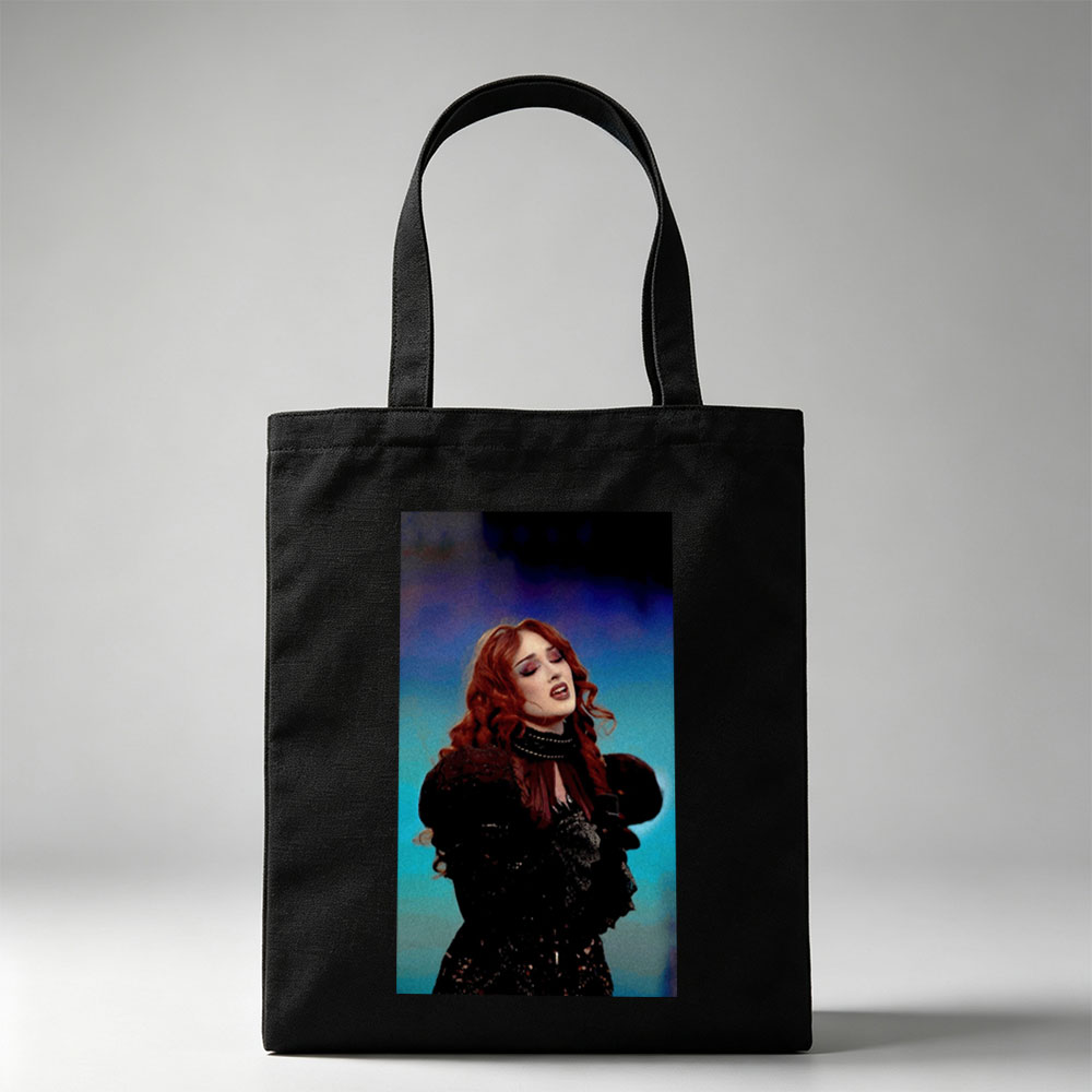 Chloe Grace Moretz in a Dramatic Performance Wearing a Black Lace Outfit with Red Hair and Intense Expression - Canvas tote bags