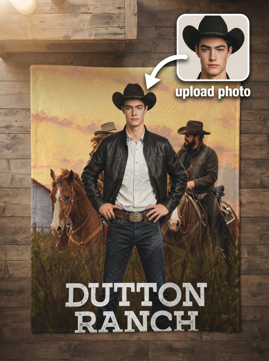 Personalized Custom Face Blanket Western Cowboy Style Soft Flannel Fleece Throw Skin Friendly Anti Pilling Keepsake Gift