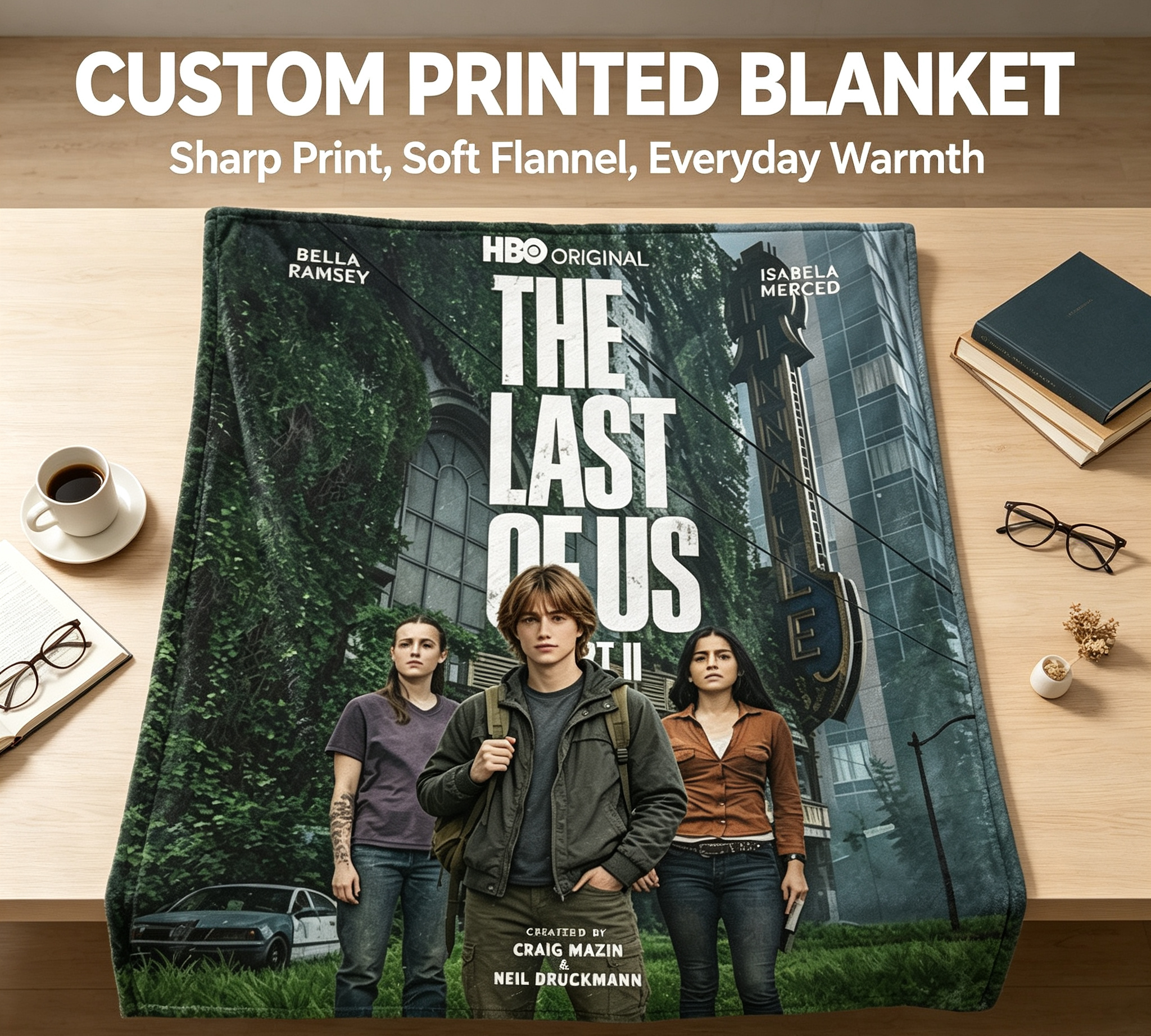 Custom Face Blanket The Last of Us HBO Series Flannel Blanket for Couch Cozying and Gaming Fans Perfect Gift or Giveaway Item