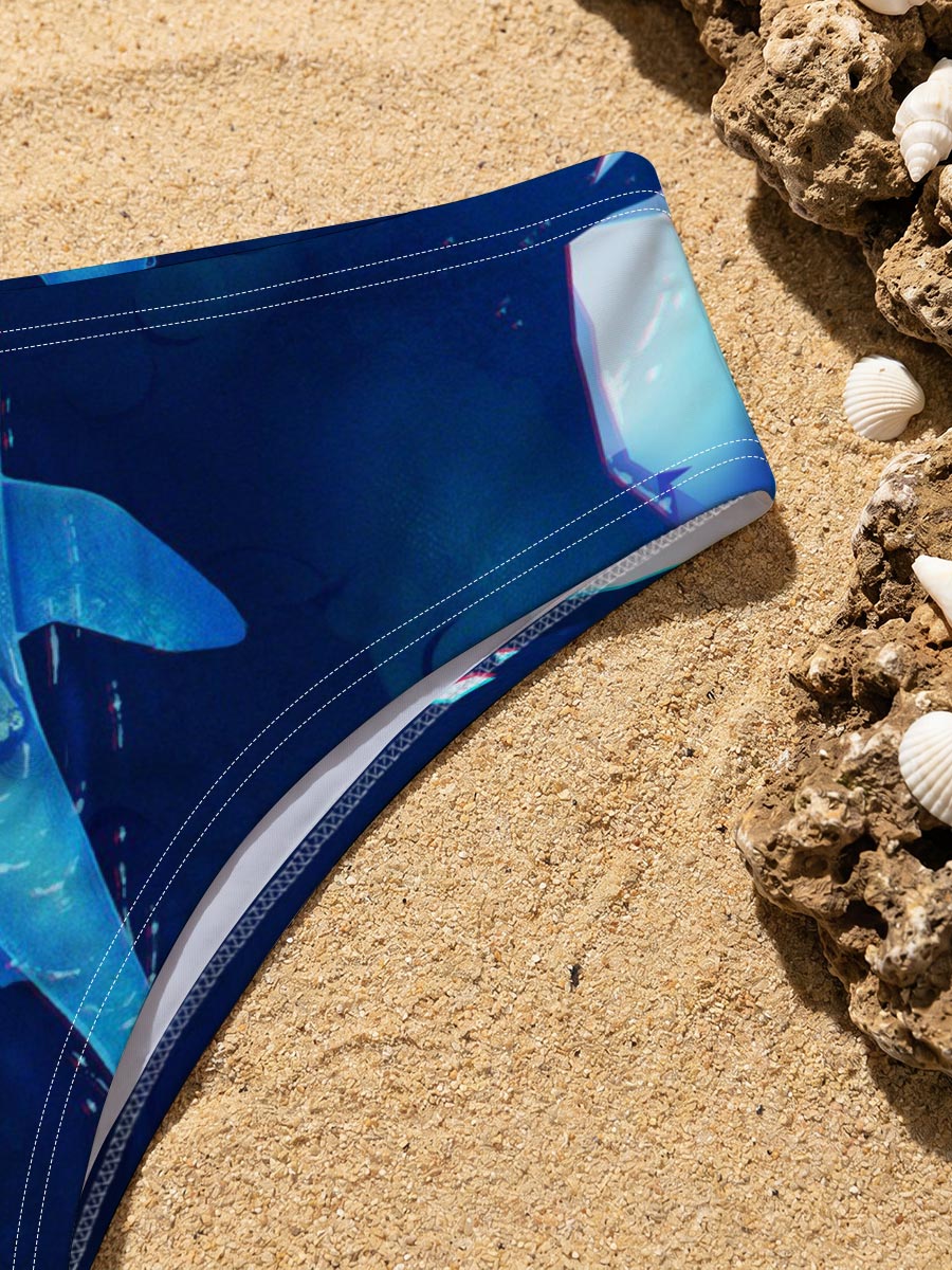 Shark swims through icy coral reef in deep blue ocean -  Men's swim trunks