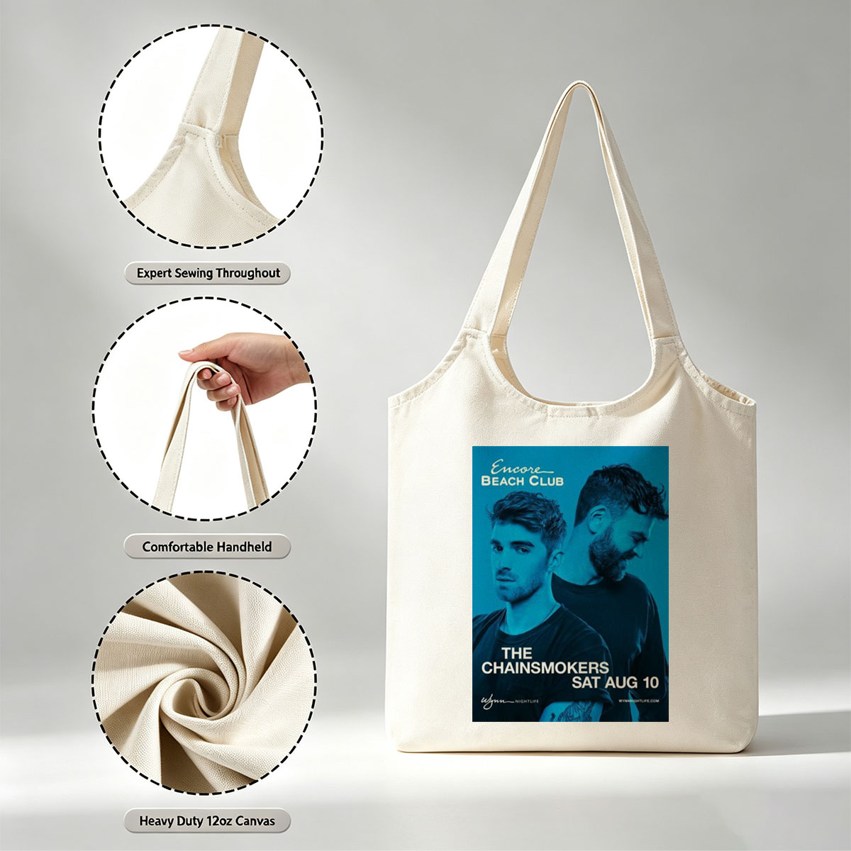 The Chainsmokers at Encore Beach Club - Live Performance Poster for August 10 Event - Canvas shoulder bags/