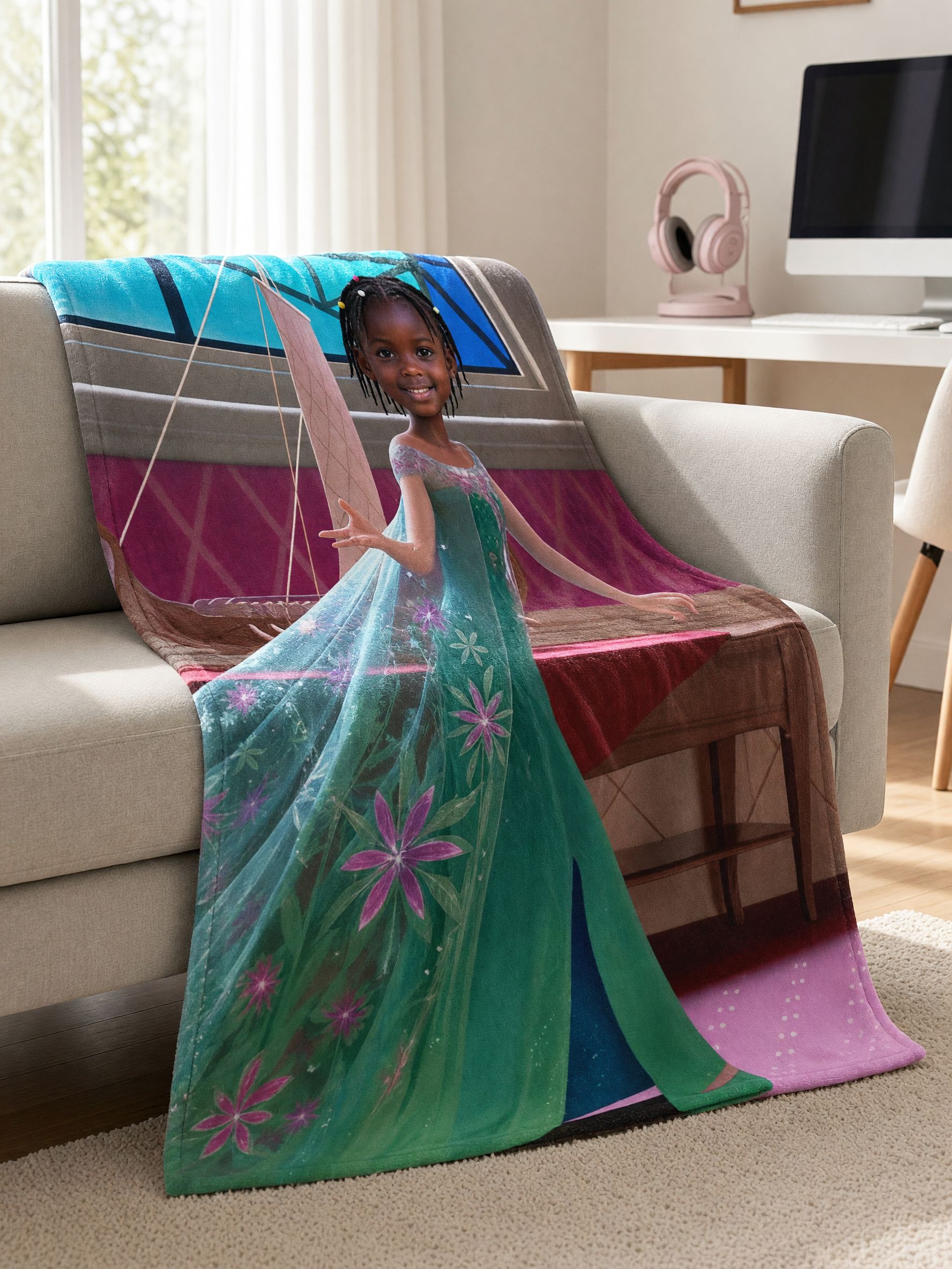 Custom Photo Face Blanket Personalized Fairytale Princess Dress Soft Warm Flannel Fleece Throw Ideal Keepsake Gift