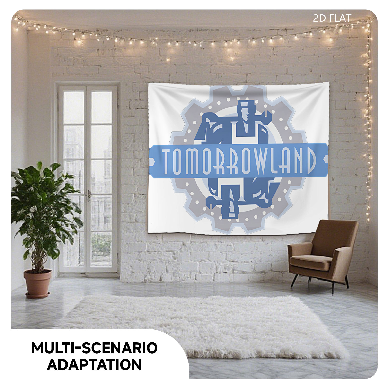 Tomorrowland Festival Logo with Gear and Robot Design - Tapestry