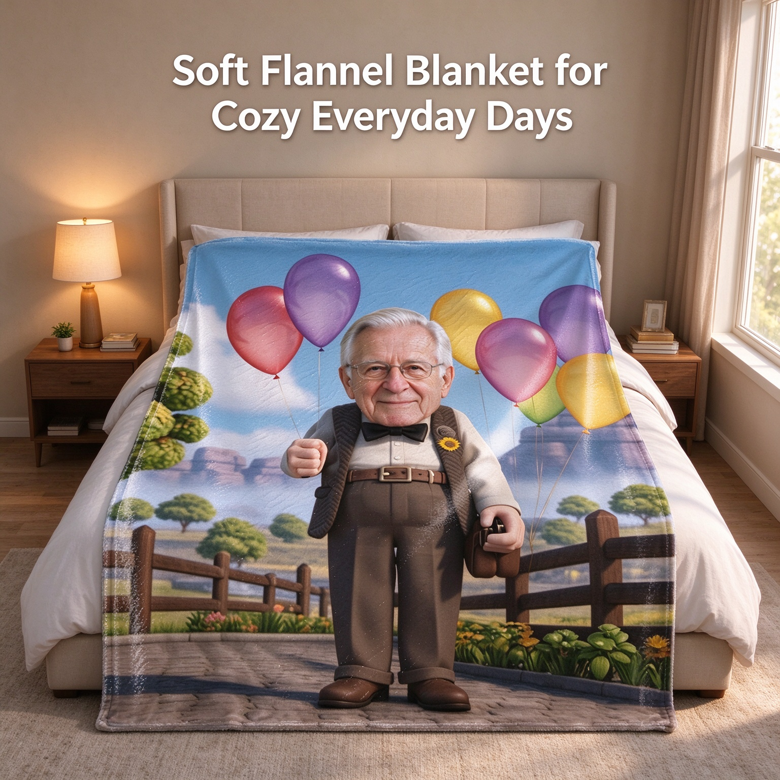 Custom Face Photo Blanket Personalized Cartoon Flannel Fleece Throw, Cozy Keepsake Gift for Bed Sofa and Travel