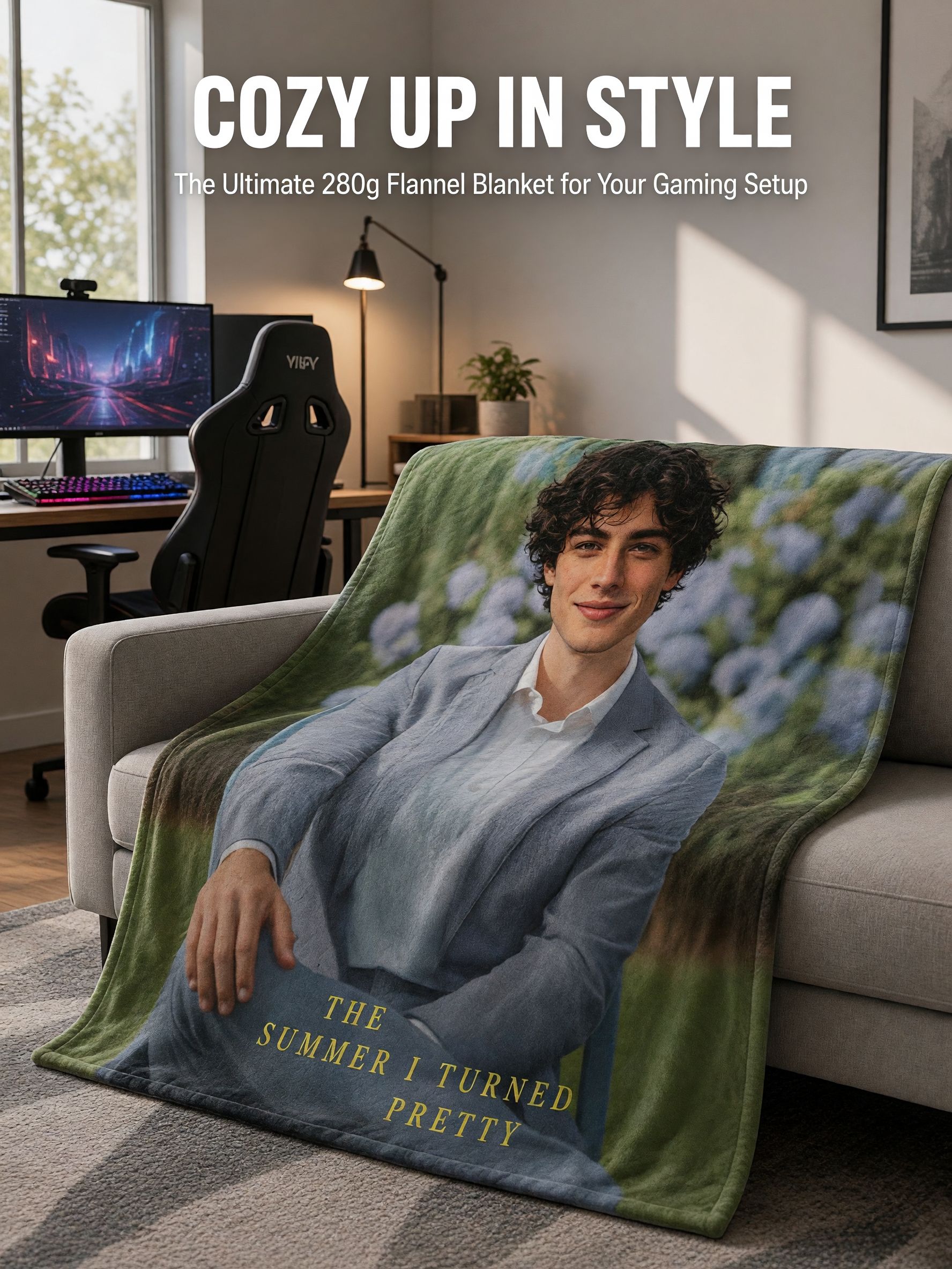 Custom Photo Portrait Flannel Blanket Ultra Soft Anti Pilling Plush Throw Cover Ideal Personalized Gift for Bed Couch