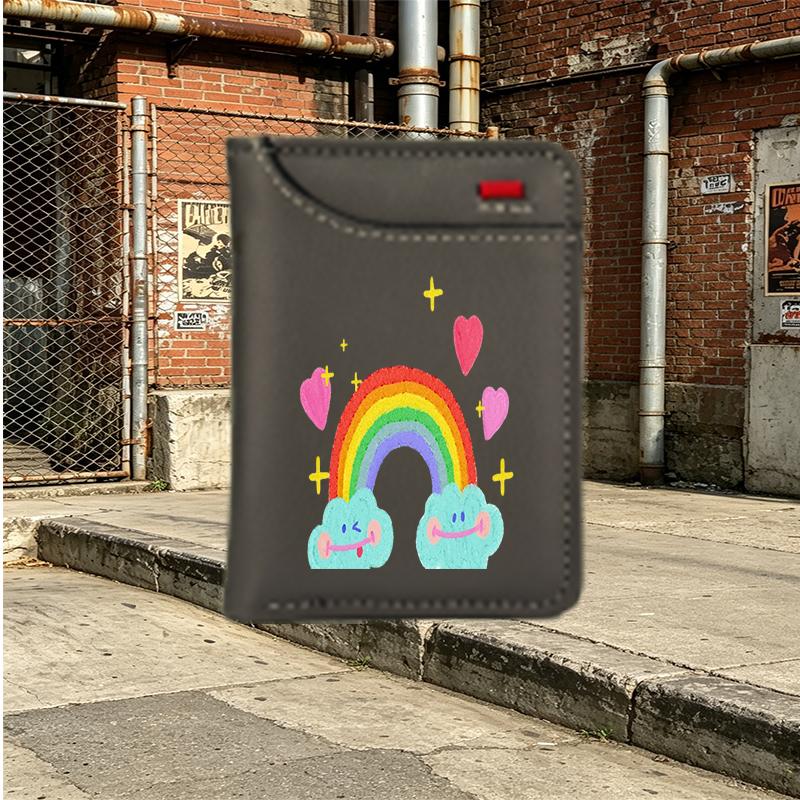 Unisex Vertical Wallet with Rainbow Clouds and Hearts Print - Cute Design for Daily Use, Perfect for Students, Teens, and Young Adults Seeking Fun and Functional Accessories