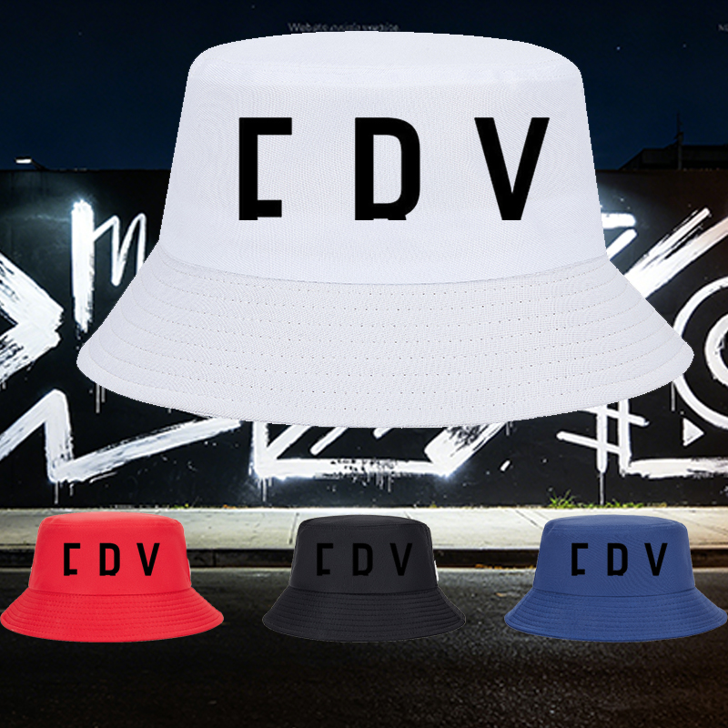 Unisex Bucket Hat with CDV Logo Print - Classic Cotton Fisherman Hat for Outdoor Activities, Travel, and Casual Wear - Perfect for Adults Seeking Stylish Sun Protection and Comfortable Fit