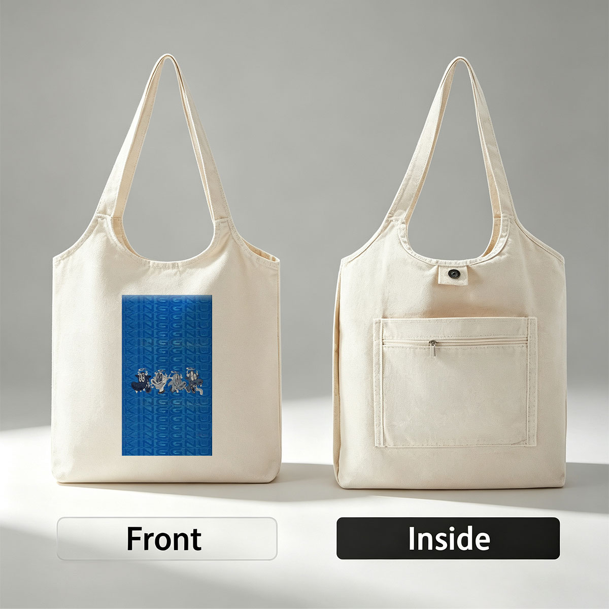 The Ren & Stimpy Show Characters on Blue Patterned Background - Canvas shoulder bags/