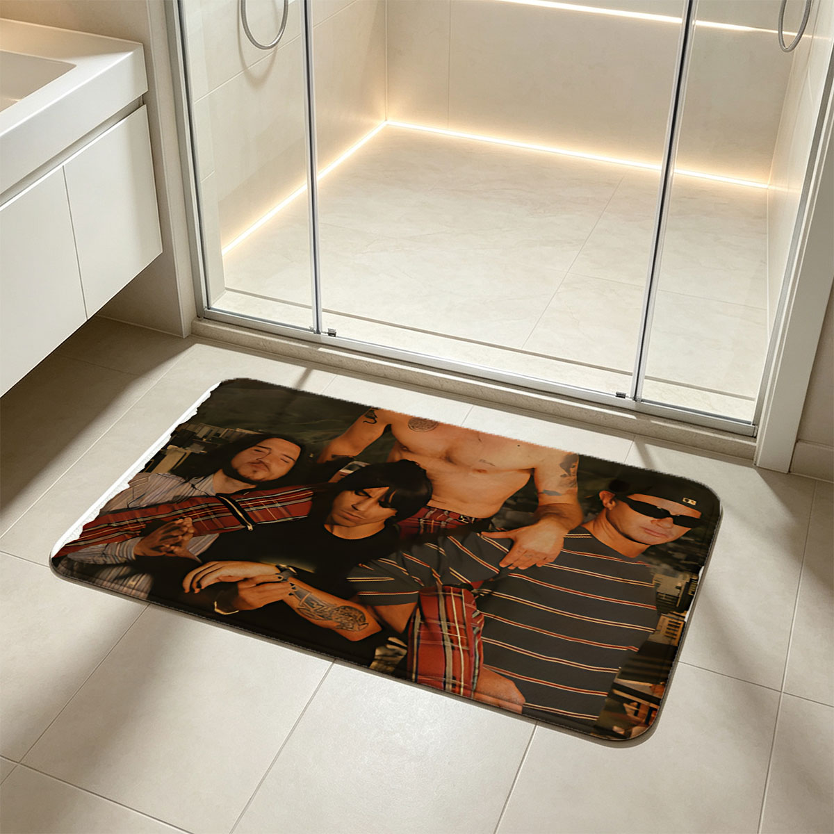 Red Hot Chili Peppers Band Members in a Stylized Group Portrait - Flannel floor mat