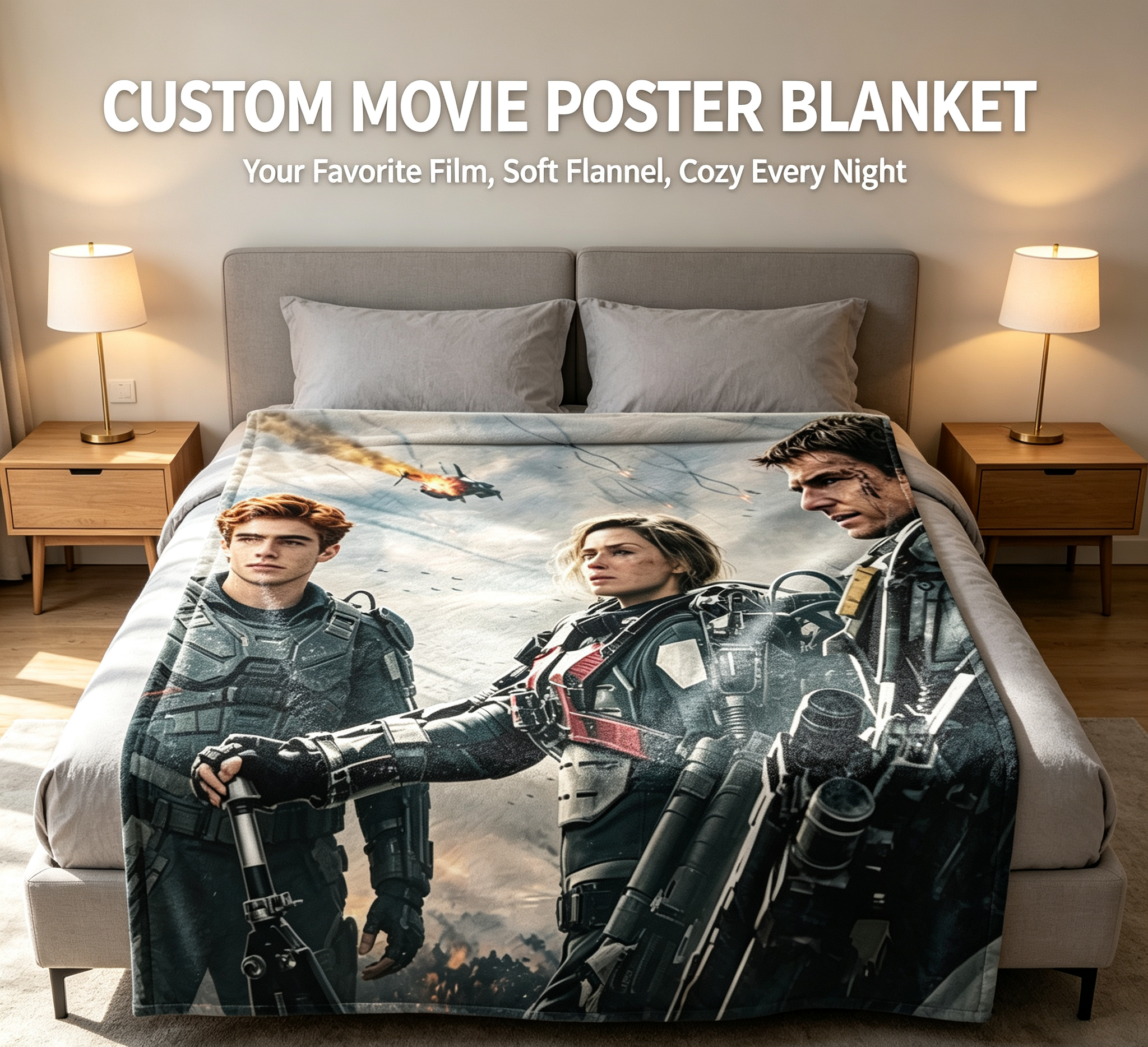 Custom Face Blanket - Sci-Fi Warrior Squad Movie Characters Flannel Blanket for Couch, Bed, or Travel - Perfect Gift for Fans of Action Movies and Military Themes