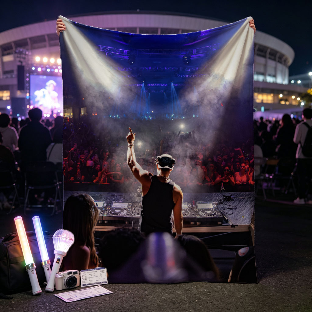 DJ Martin Garrix Performing at a High-Energy Concert with Crowd in the Background - Blankets