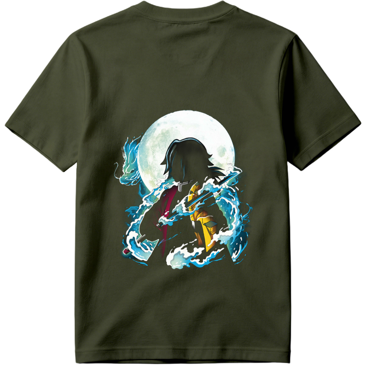 Demon Slayer Tanjiro Kamado Water Breathing Moon Background - Tee