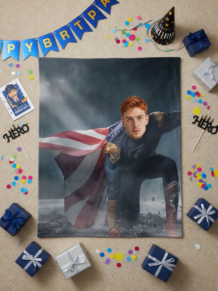 Custom Face Superhero Flannel Blanket Personalized Photo Fleece Throw Soft Cozy Bed Sofa Blanket Fun Keepsake Gift
