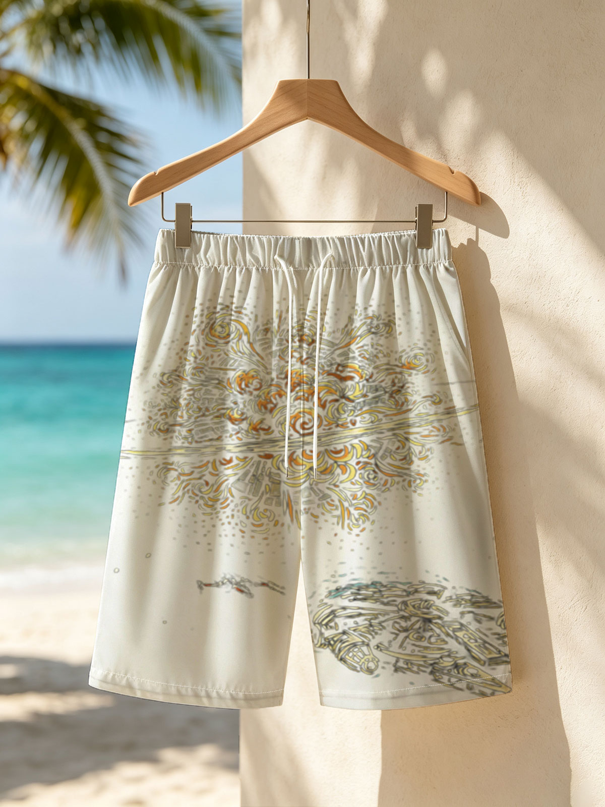 Millennium Falcon Approaches a Cosmic Nebula with Star Destroyer in the Distance -  Beach shorts