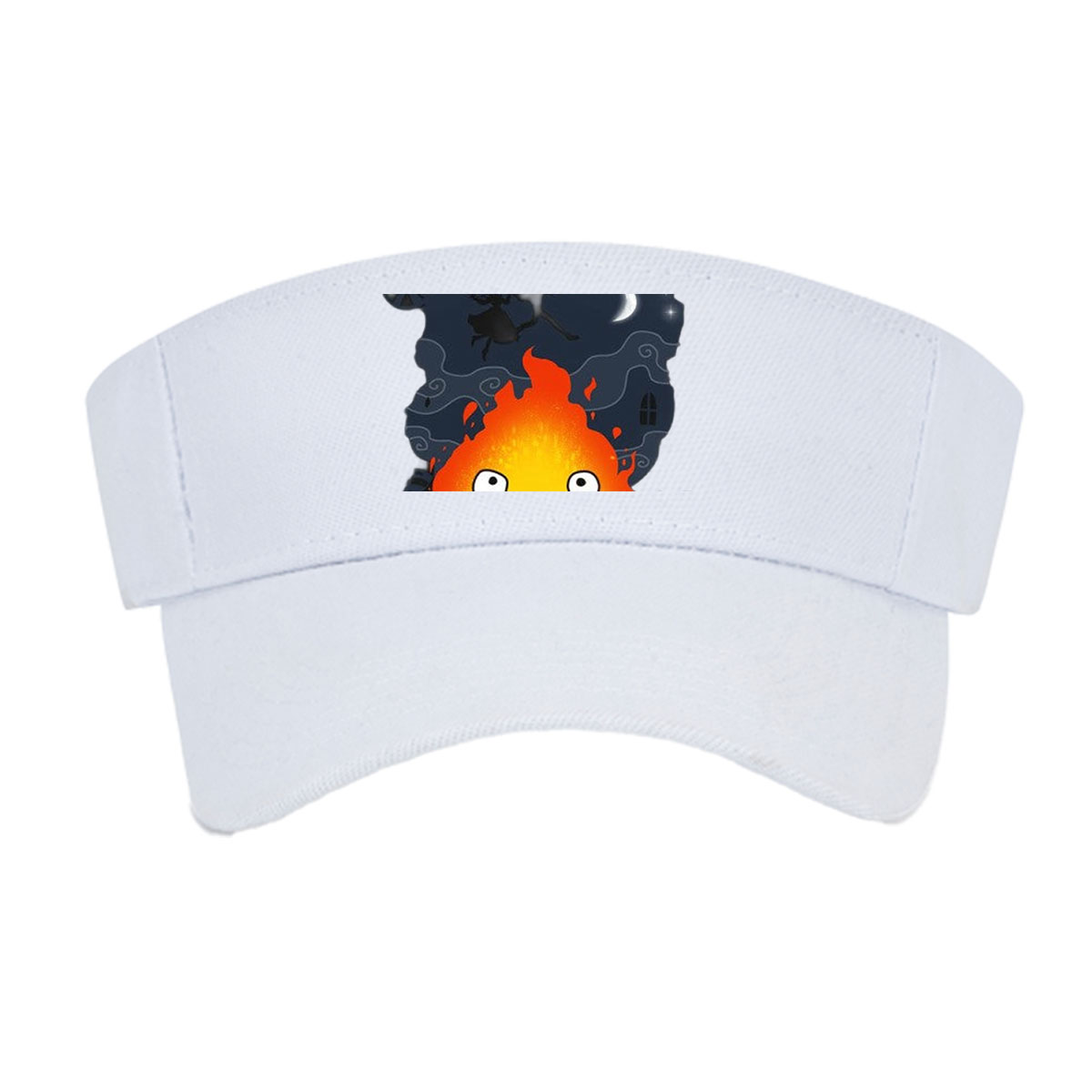 Cute Flame Character with Night Sky and Witch Silhouette Background -  Visor cap