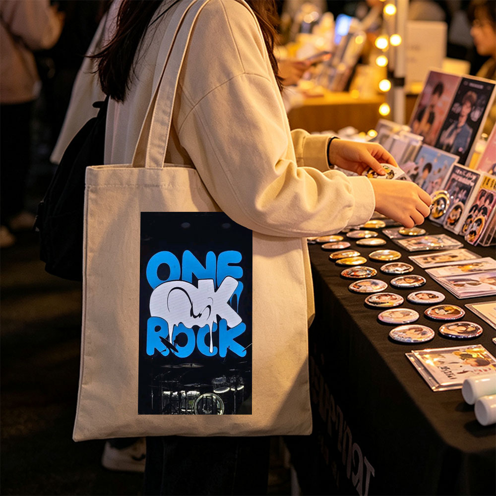 One Ok Rock Live Performance with Illuminated Stage Logo and Drum Set - Canvas tote bags