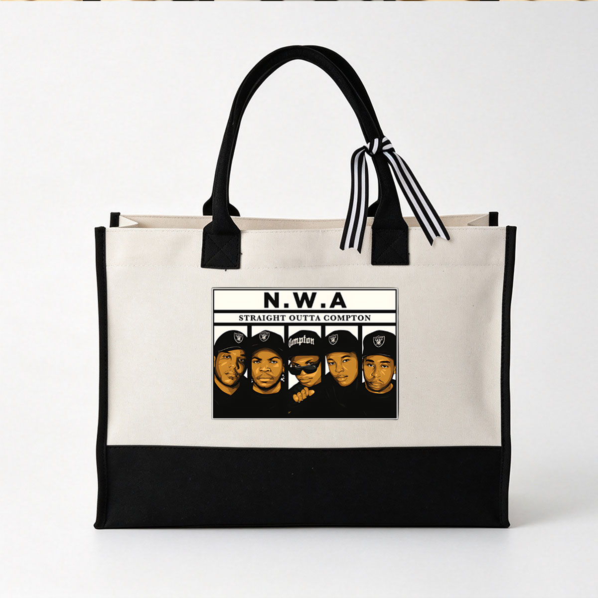 N.W.A - Straight Outta Compton: Ice Cube, Dr. Dre, Eazy-E, MC Ren, DJ Yella - Canvas patchwork gift tote bag