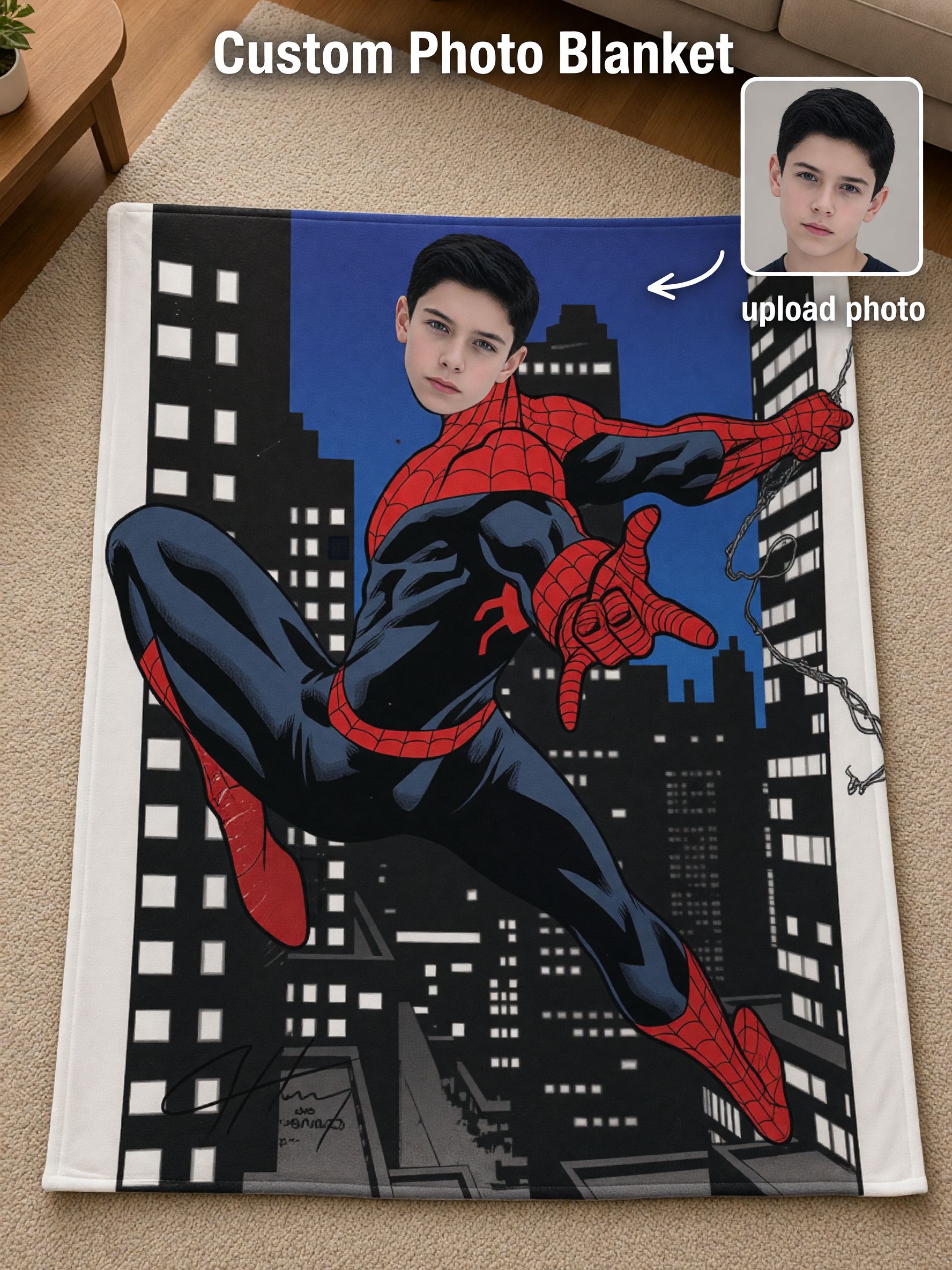 Personalized Superhero Custom Photo Flannel Throw Blanket Soft Comic Face Art Cozy Fleece Bed Sofa Blanket Unique Gift