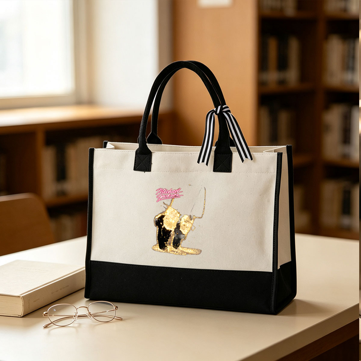 Michael Jackson: Iconic Silhouette in Gold Glitter - Canvas patchwork gift tote bag