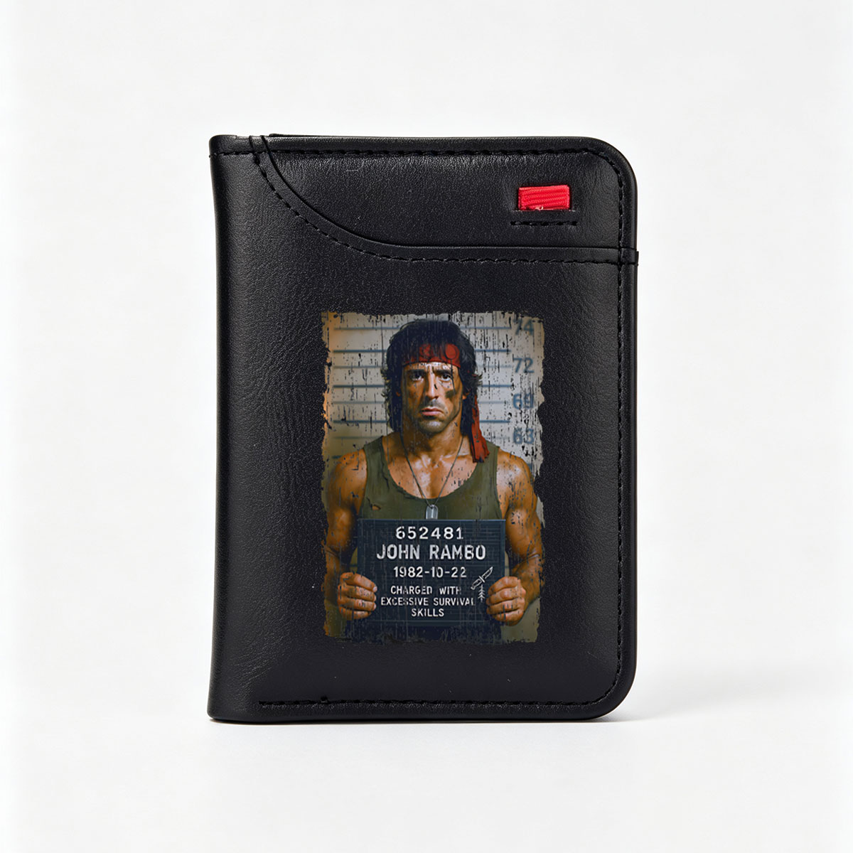 John Rambo Mugshot: Charged with Excessive Survival Skills - Vertical Style Wallet