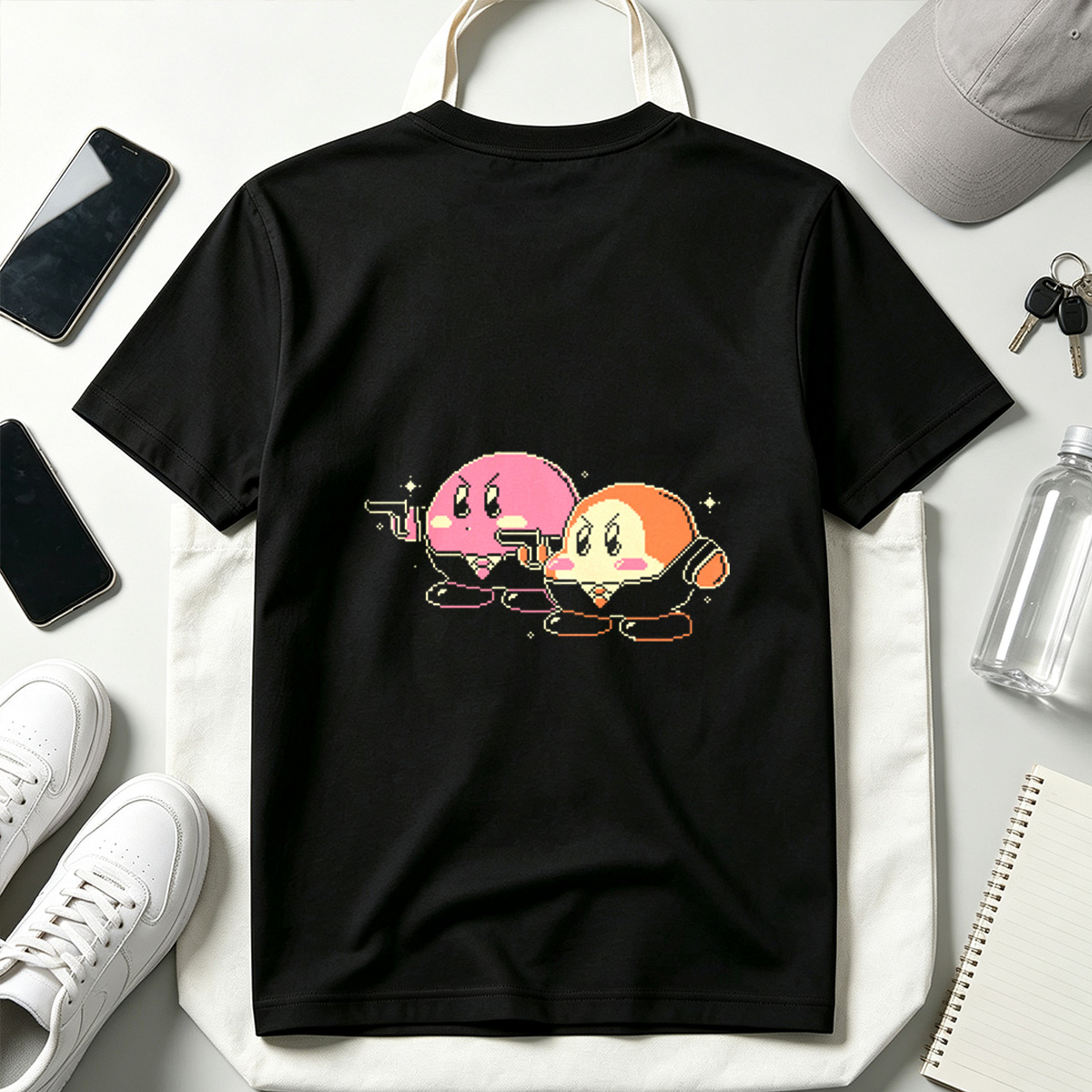 Kirby and Waddle Dee in Pixel Art Style - Tee