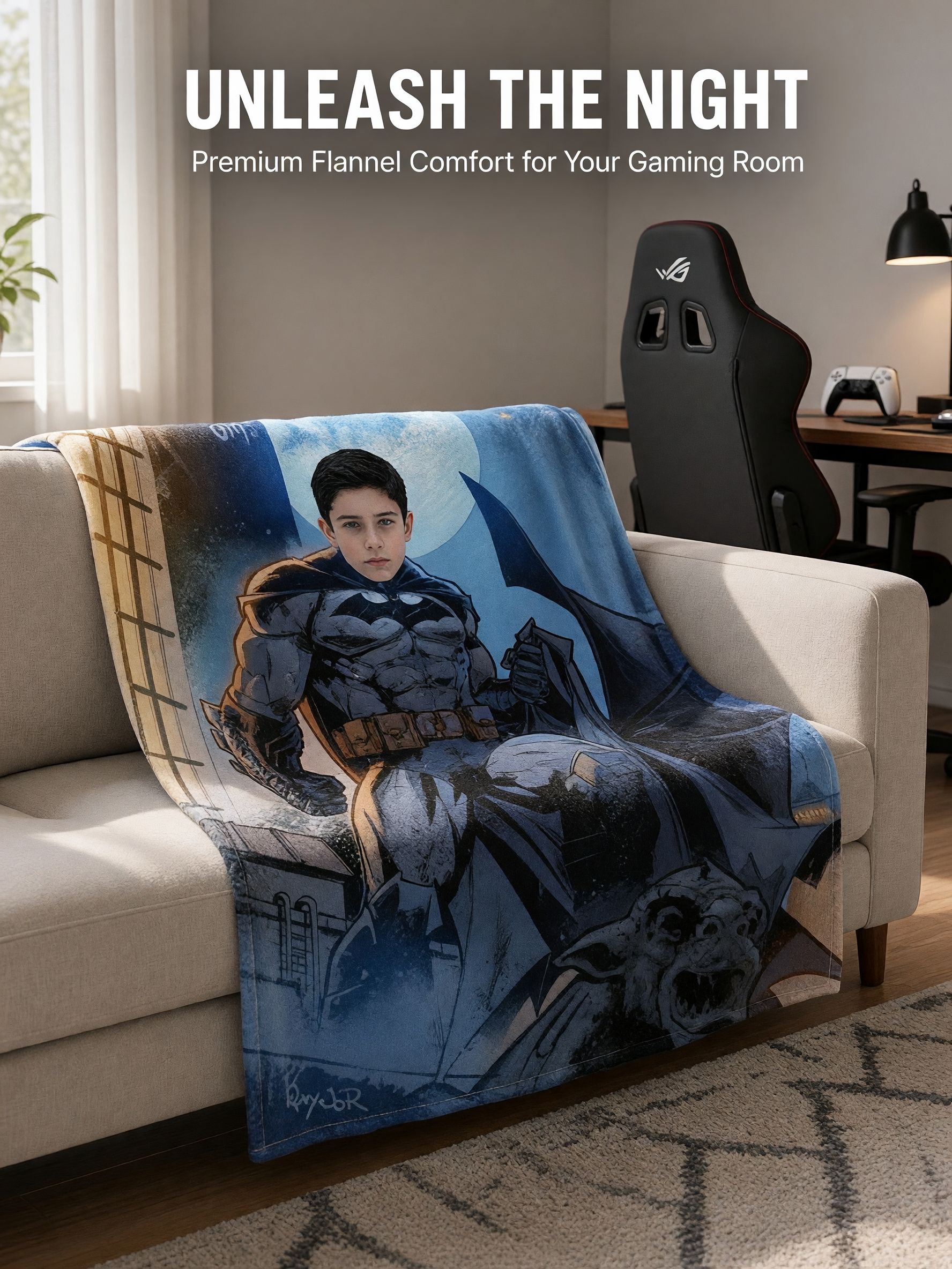 Custom Face Superhero Fleece Blanket Personalized Photo Throw for Kids Adults Soft Flannel Hero Comic Keepsake Gift