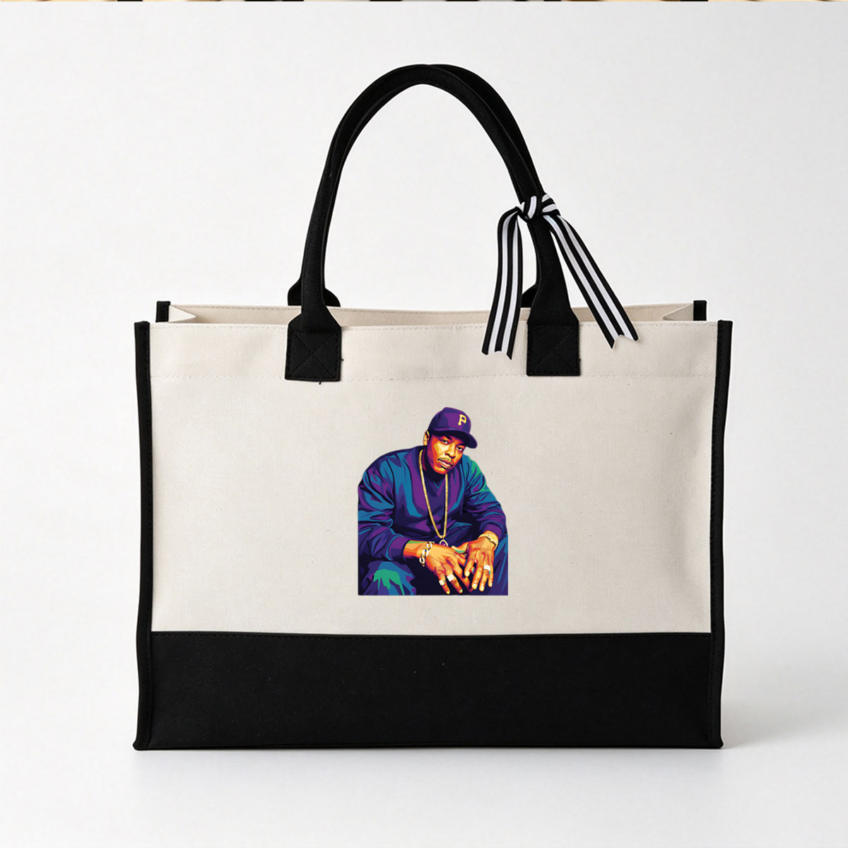 Portrait of a Hip-Hop Artist in Purple Attire and Gold Jewelry - Canvas patchwork gift tote bag