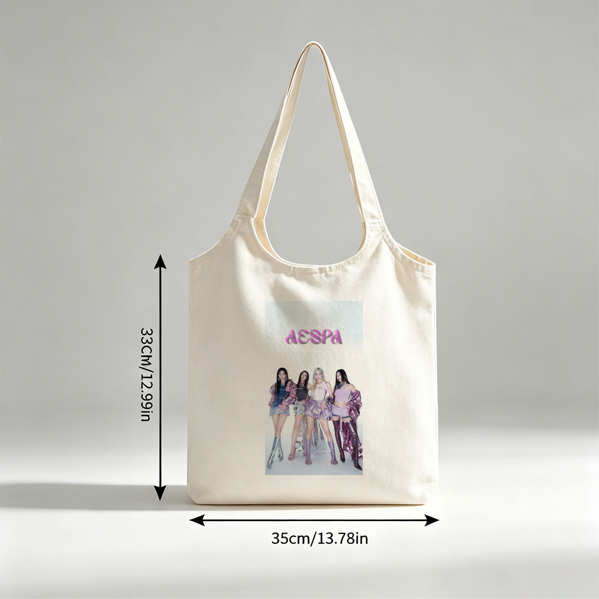 AESPA Group Pose in Futuristic Fashion Against White Background - Canvas shoulder bags/