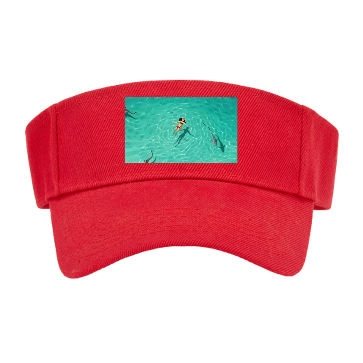 Woman swimming with sharks in clear turquoise water -  Visor cap