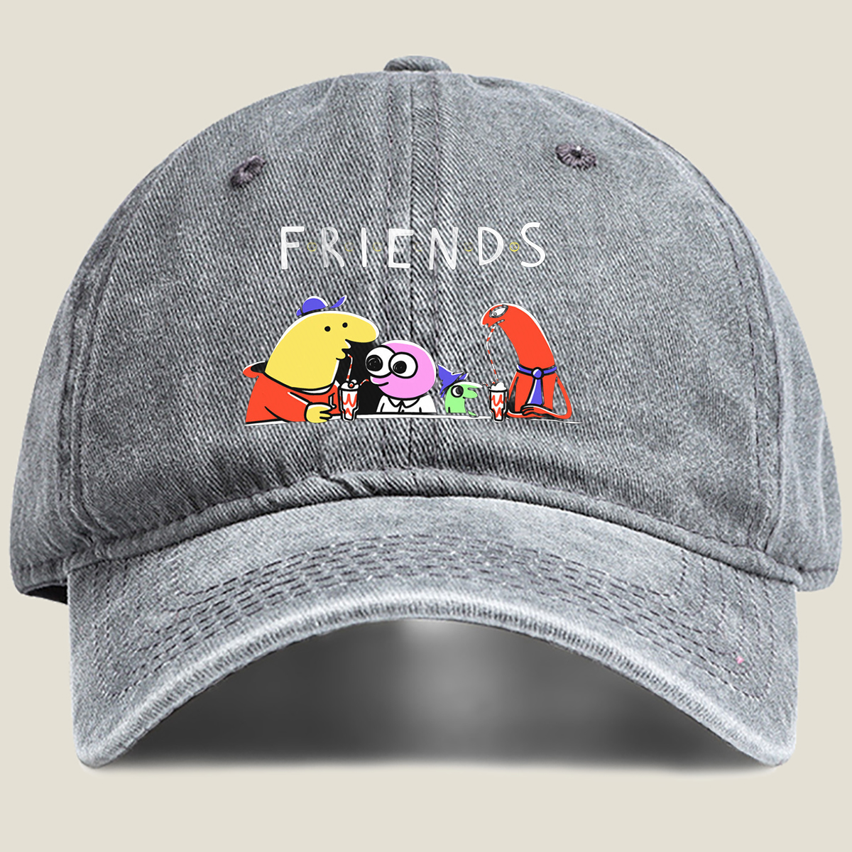Friends: The Animated Characters Enjoying Drinks Together - Washed Denim - Baseball Cap