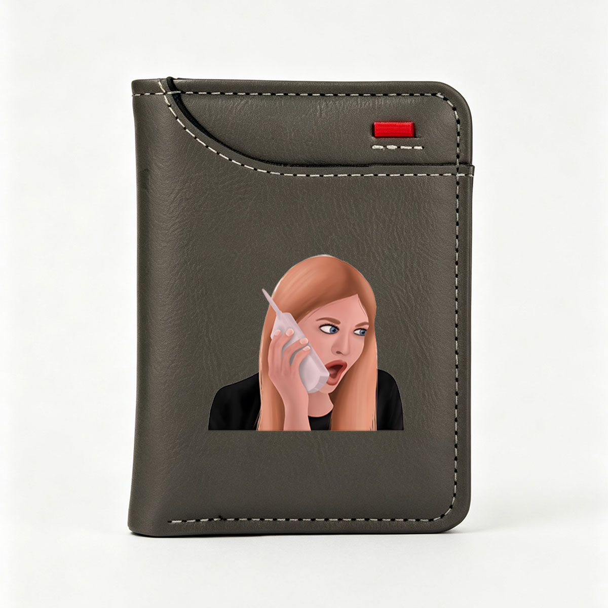 Surprised Woman on Phone Call - Vertical Style Wallet