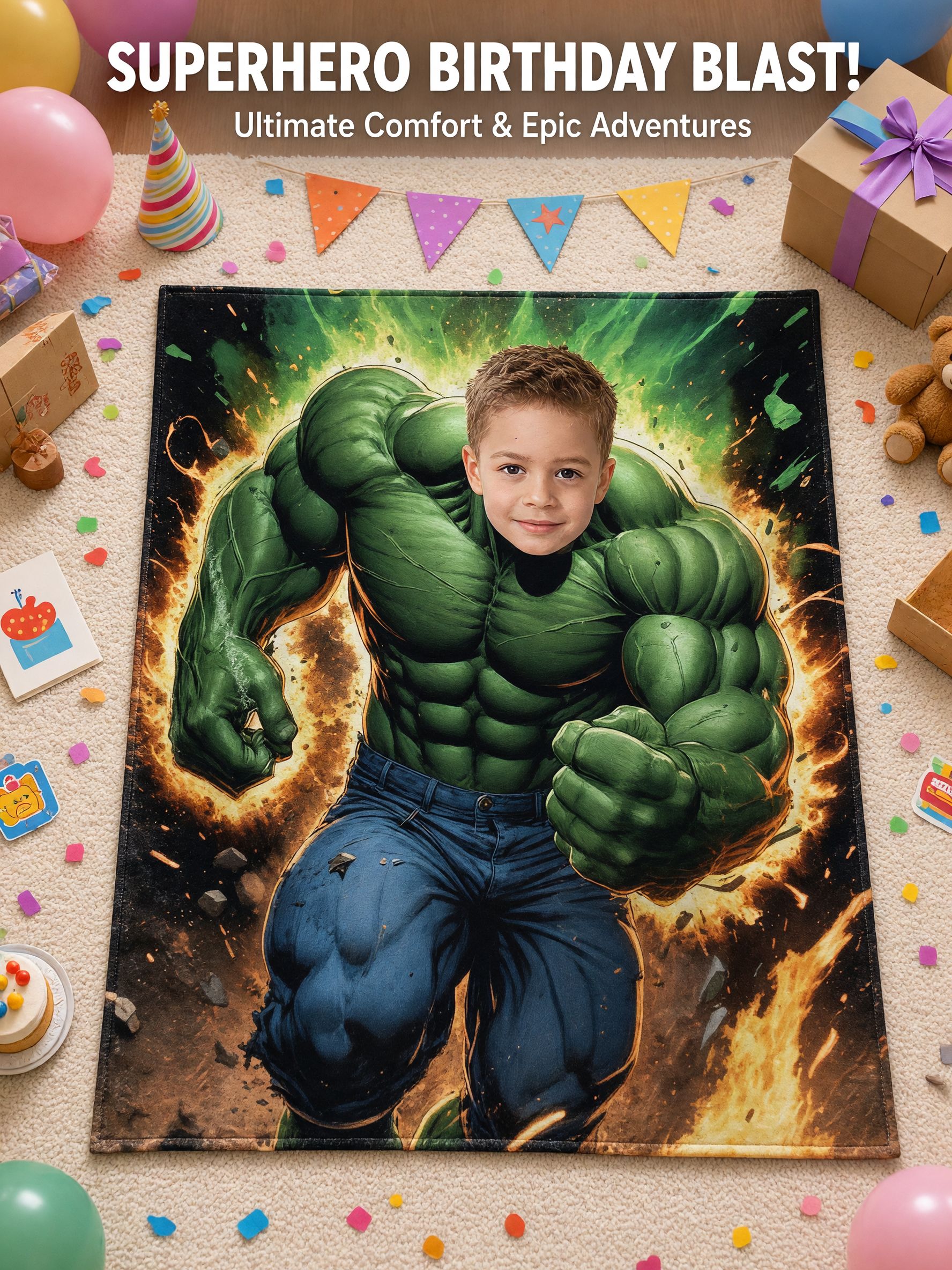 Custom Superhero Face Photo Flannel Blanket, Personalized Soft Fleece Throw for Kids and Adults, Unique Keepsake Gift