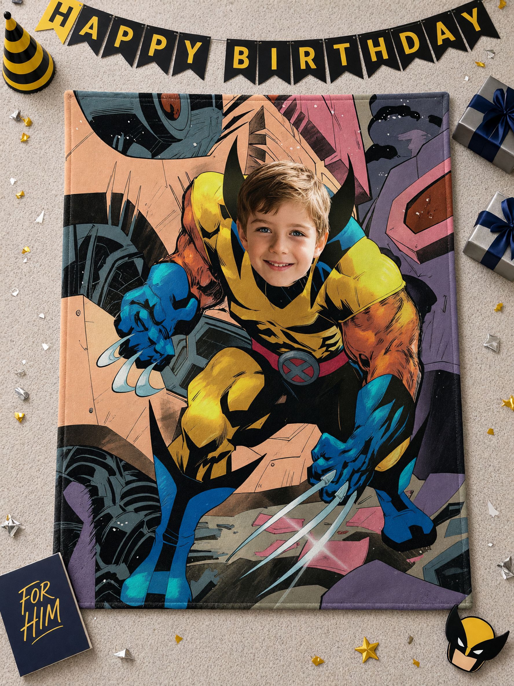 Personalized Custom Face Superhero Comic Flannel Throw Blanket, Ultra Soft Skin Friendly Plush Bed Sofa Blanket Gift