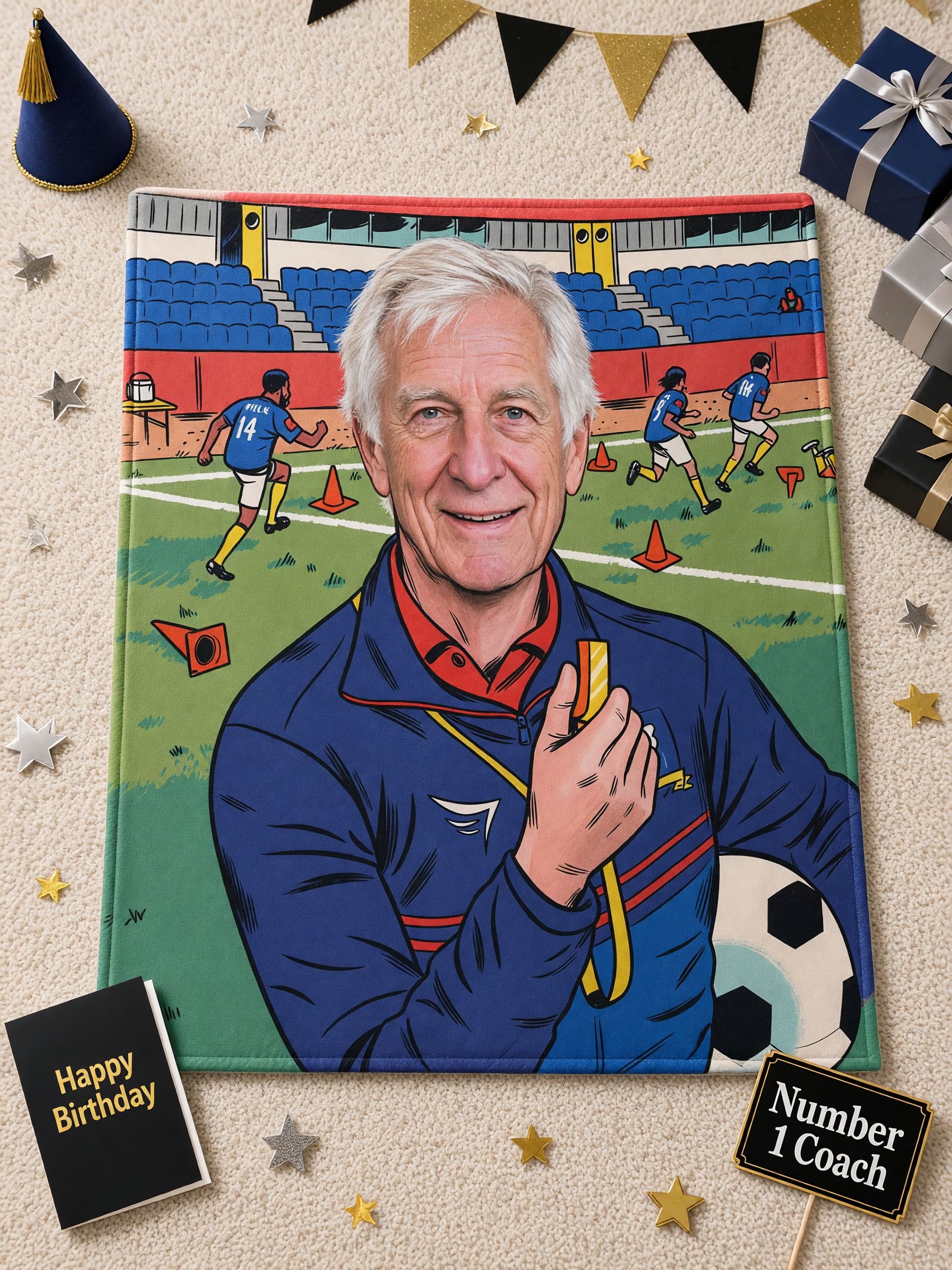 Custom Face Blanket Personalized Soccer Coach Photo Soft Flannel Throw Fleece Blanket for Bed Sofa Ideal Sport Gift