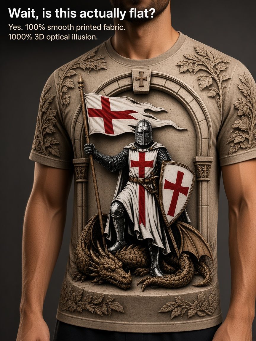 Knights Templar 3D Optical Illusion Graphic Tee Breathable Athletic Mesh T-Shirt Casual and Sports Wear