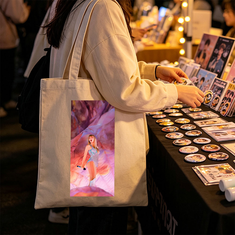 Taylor Swift Performance in a Sparkling Bodysuit on a Vibrant, Dreamlike Stage - Canvas tote bags
