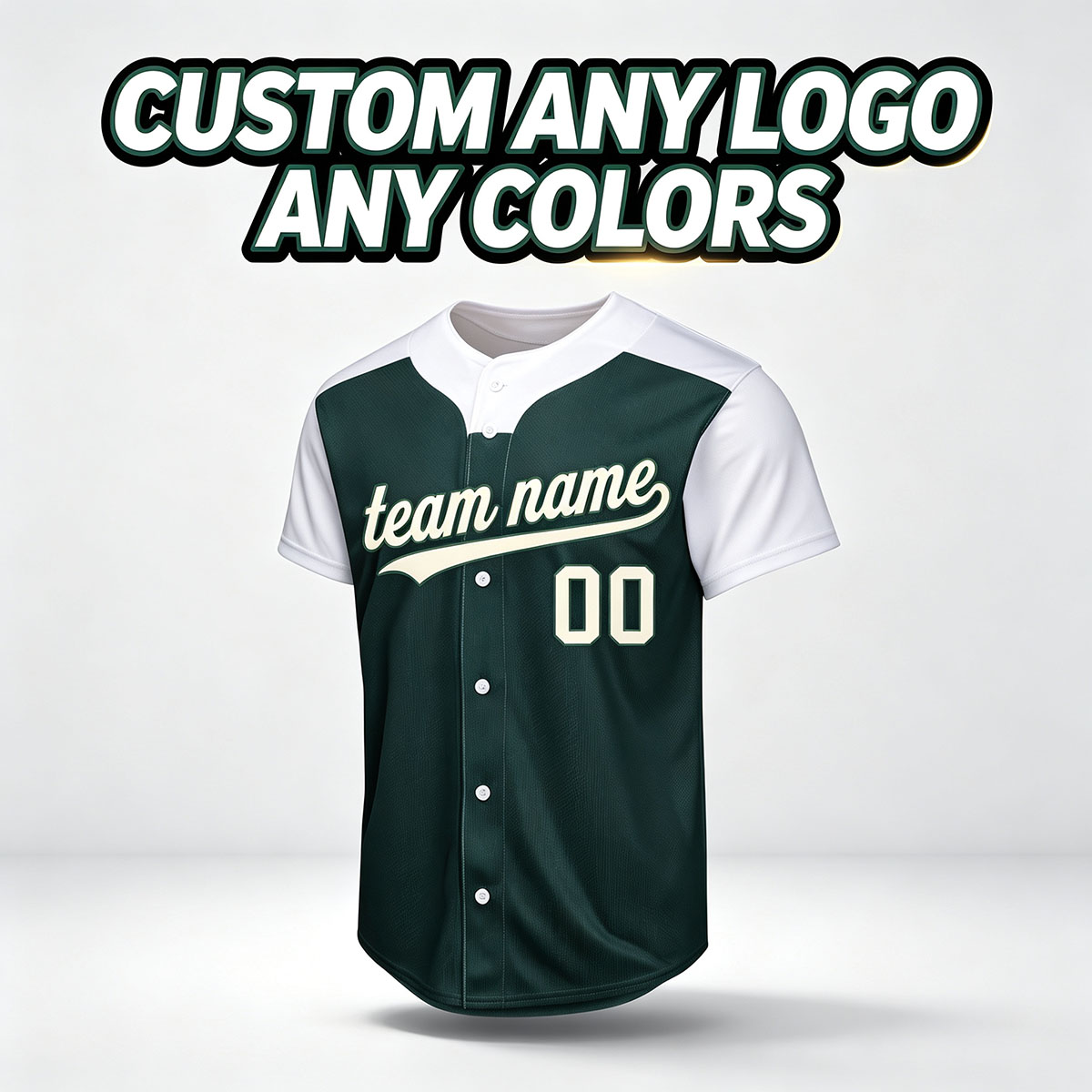 Custom Printed Colorado Mountain Peak Style Baseball Jersey Dark Green White Button Down Shirt for Men and Women