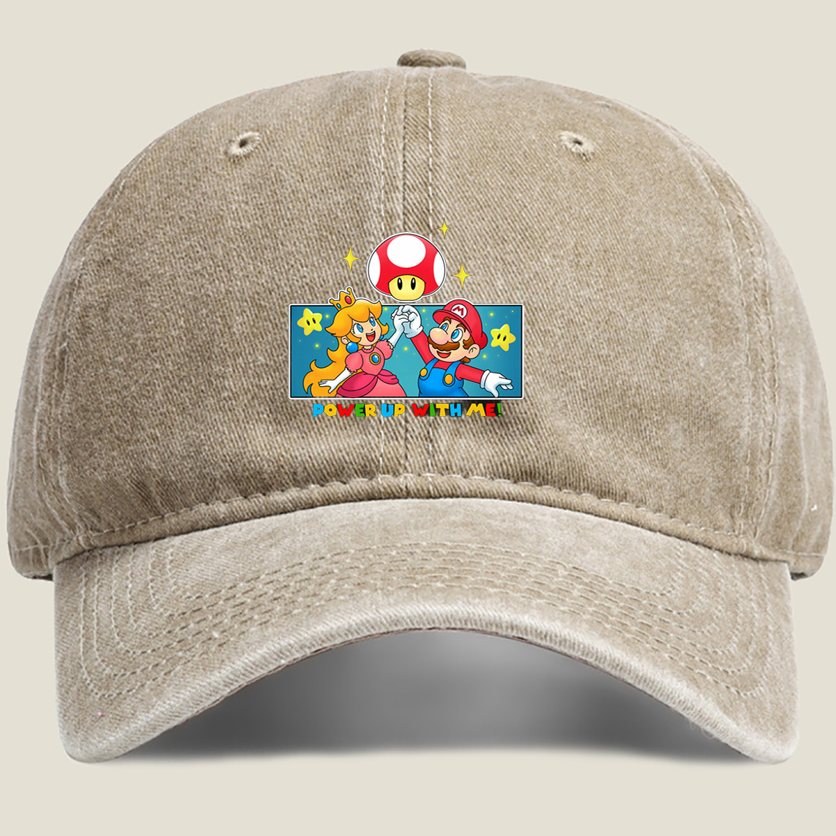 Super Mario: Mario and Peach Power Up with Toad! - Washed Denim - Baseball Cap