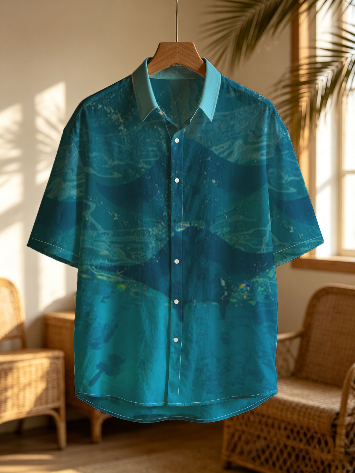 Graceful manta rays glide through clear blue waters, their silhouettes dancing beneath the surface. -  Shirt